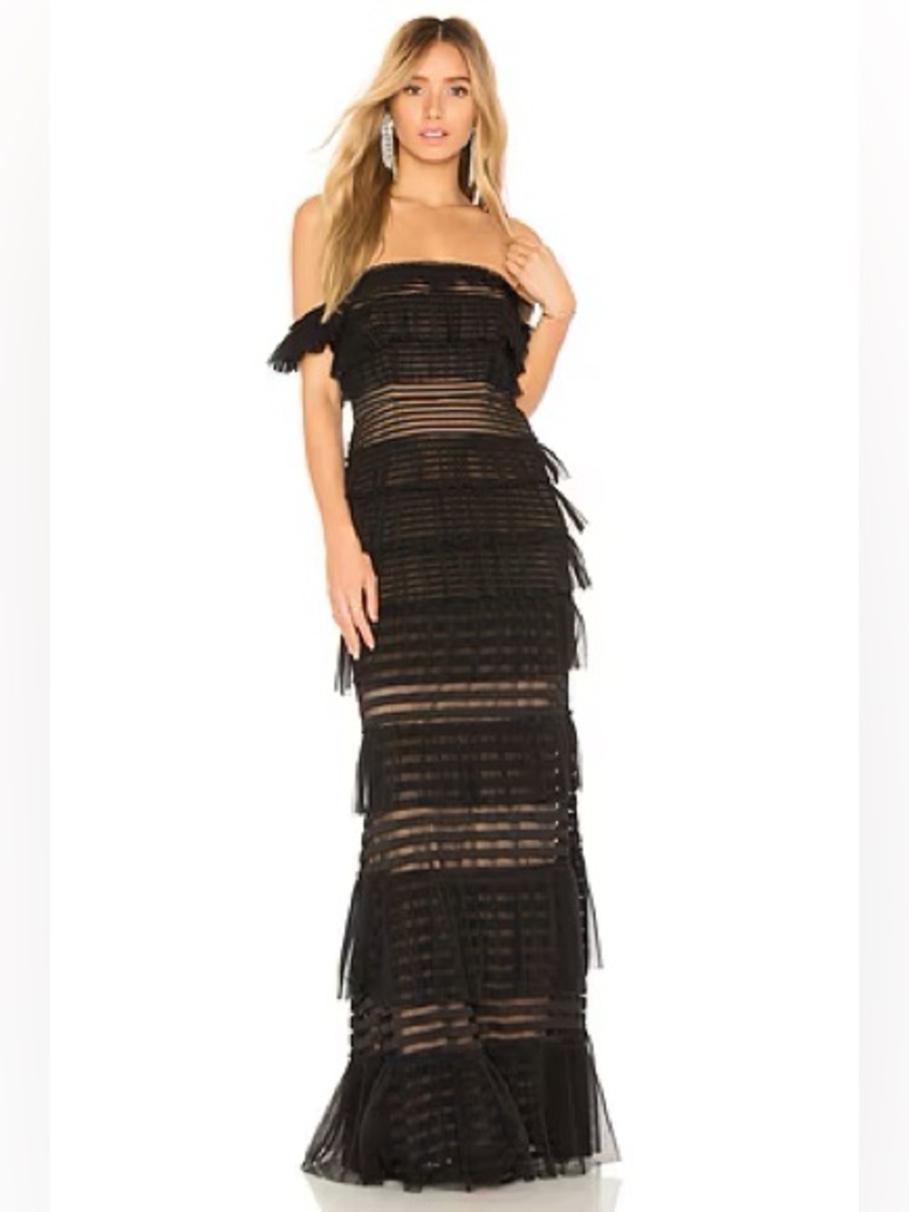 BCBGMaxAzria Black Elora Off the Shoulder Gown